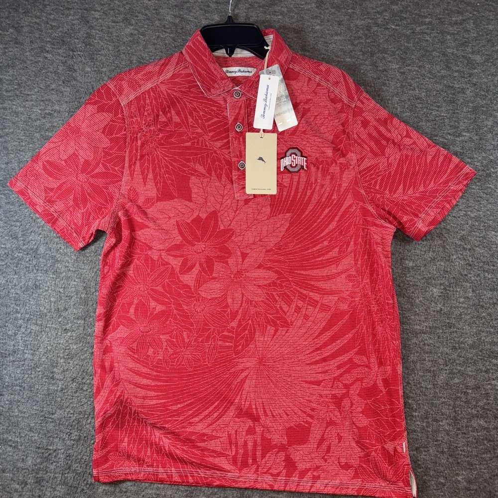 Ohio State Buckeyes Tommy Bahama Polo Shirt Floral All Over Print Sz S NEW $118 - Picture 2 of 9